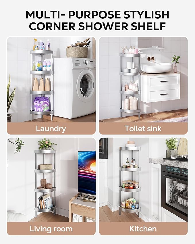 Nieifi Corner Shower Caddy Stand-4 Tier Rustproof Anodized Aluminum Standing - Image 9