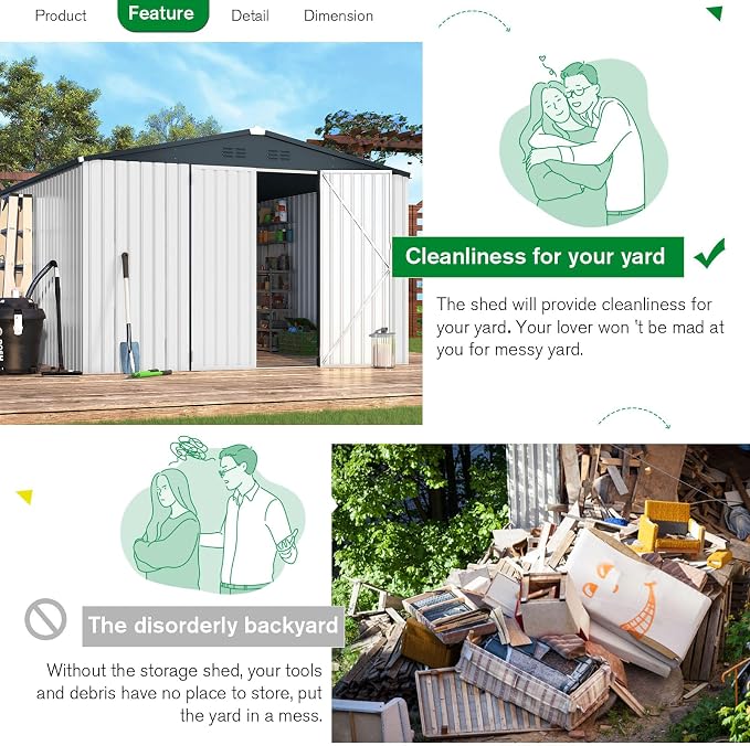 ACOJOY 10'x10' Shed, Large Metal Storage Sheds & Outdoor Clearance, Steel - Image 3