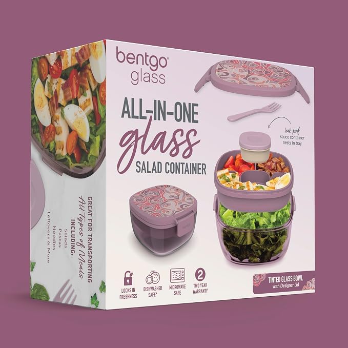 Bentgo Glass Prints All-in-One Salad Container - 61oz Tinted Glass Salad Bowl - Image 7