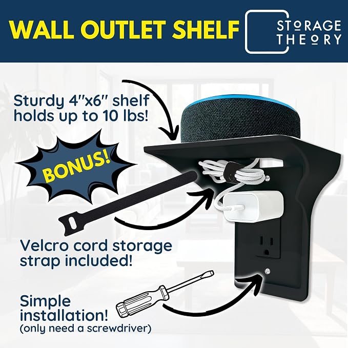 BeraTek Power Perch Wall Outlet Shelf | Declutter & Reclaim Counter Space | - Image 5