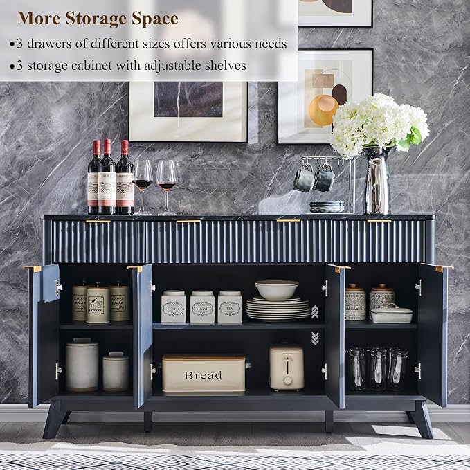 OKD 60" Fluted Buffet Sideboard Cabinet - Image 4