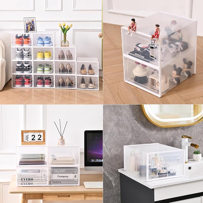 X-Large Plastic Clear Shoe Storage Boxes Stackable 12 Pack Fit Size 11 - Image 4