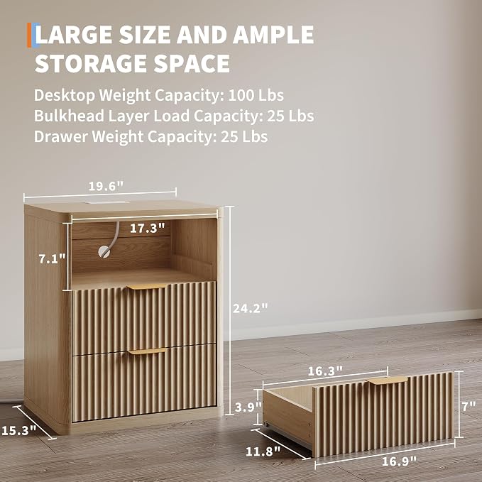 Fluted Nightstand Set of 2 - Image 3