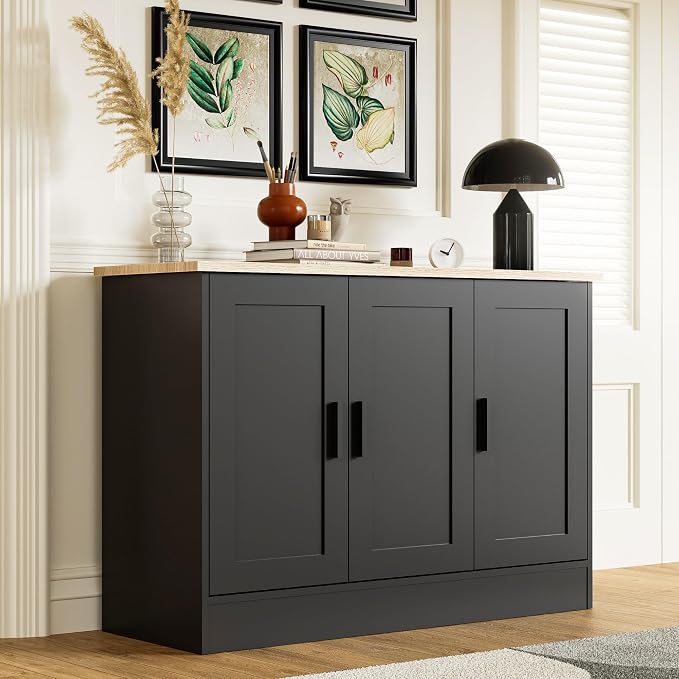 Anystyle 43.3”W Black 3 Door Buffet Cabinet, Coffee Bar - Image 3