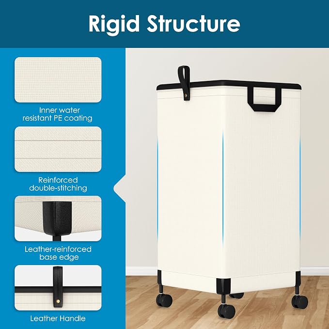 2Pcs Laundry Basket with Wheels 105L, Large Rolling Laundry Hamper with - Image 4