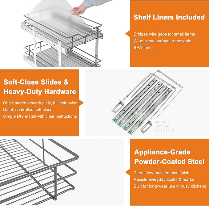ALINE FURNITURE 2-Tier Pull Out Cabinet Organizer - Image 2