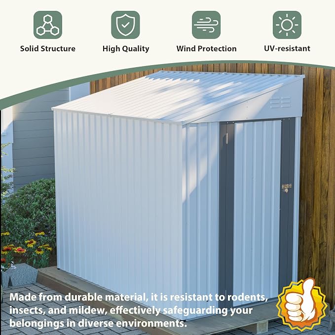 4x7 FT Outdoor Storage Shed, Lean to Lockable Metal Garden Shed Steel - Image 5