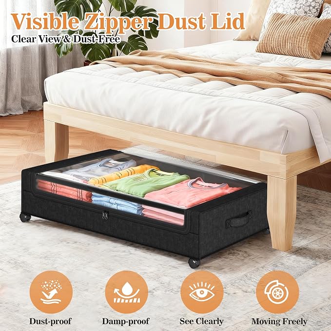 2 Pack Under Bed Storage with 4 Dividers, Large Under Bed Storage Containers - Image 9