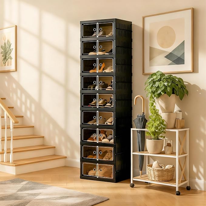 Foldable Shoe Organizer Storage Box, Portable Extra Large Folding Shoe Rack by Tykacna