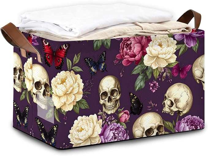 Purple Flower Skeleton Storage Bins by Oeaskly