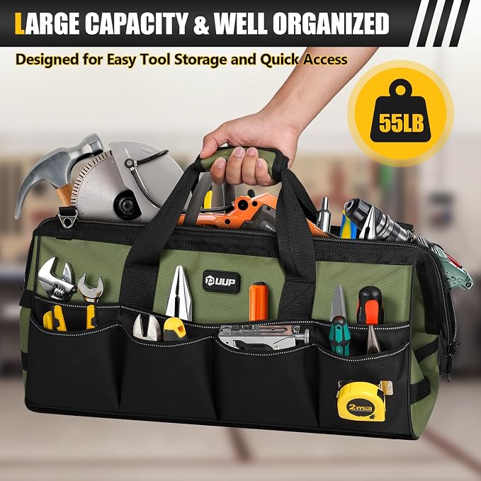 Heavy Duty Tool Bag 20-Inch, Extra Large 16-Pocket Portable Empty Tool Box - Image 4