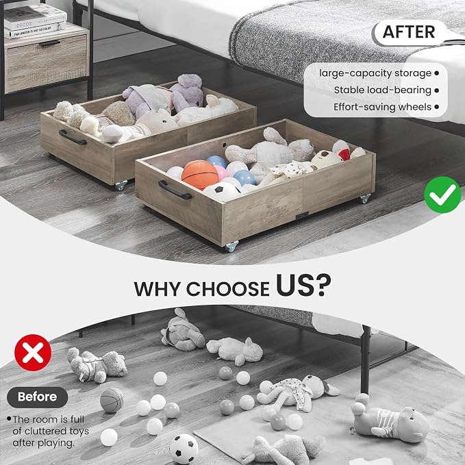 Under Bed Storage with Wheels, Composite Wood Organizer - Image 5