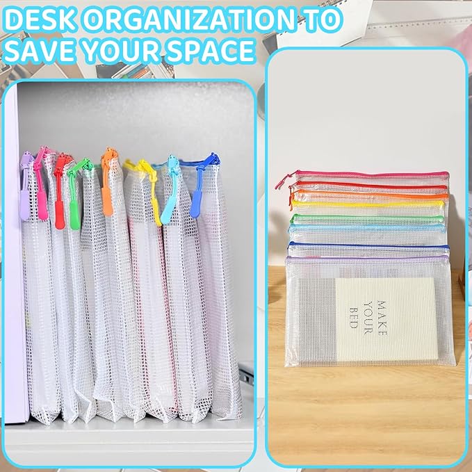 24pcs Mesh Zipper Pouch File Bags Puzzle Storage Bags, A4 13x9 Inches Large - Image 4