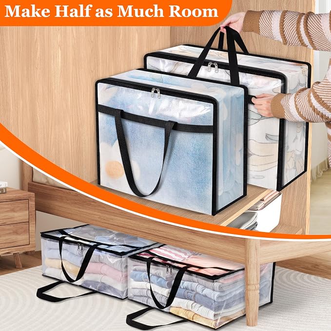 6 Pack Clear Storage Bags for Comforter, Clothes & Bedding, Plastic Blanket - Image 7