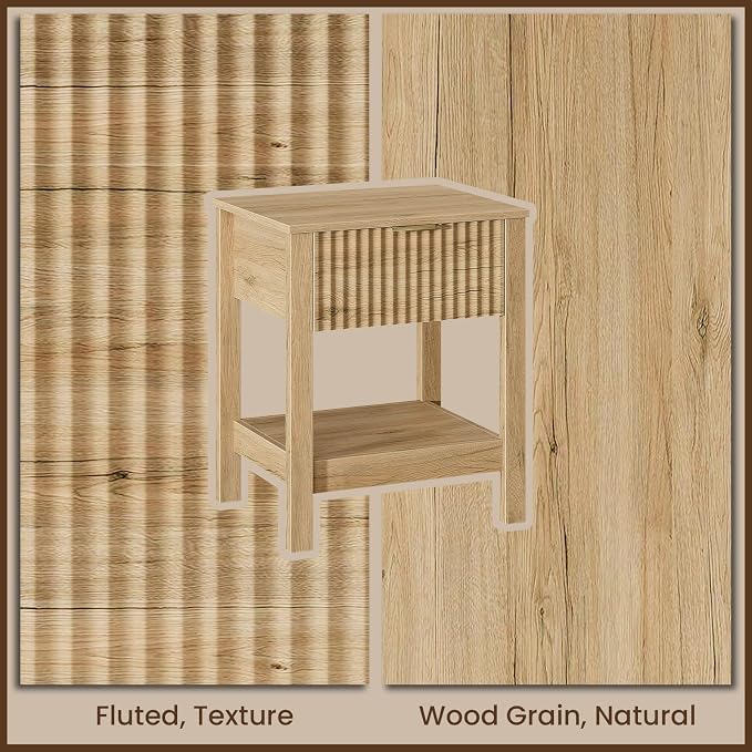 Fluted Night Stand with Golden Handle, Bedside Table with Storage Shelf - Image 5