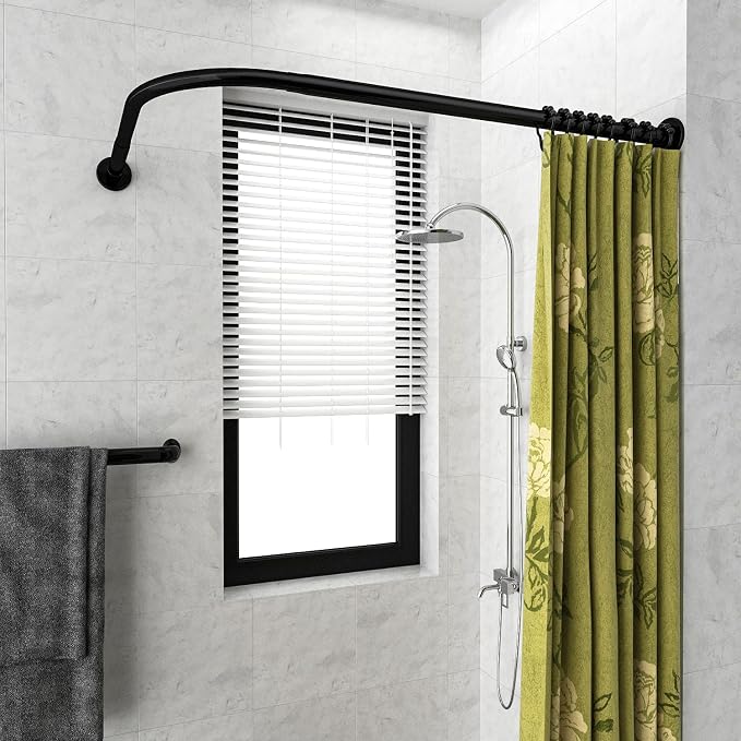 Adjustable Corner Shower Curtain Rod L Shaped Black Stretchable 304 Stainless - Image 5