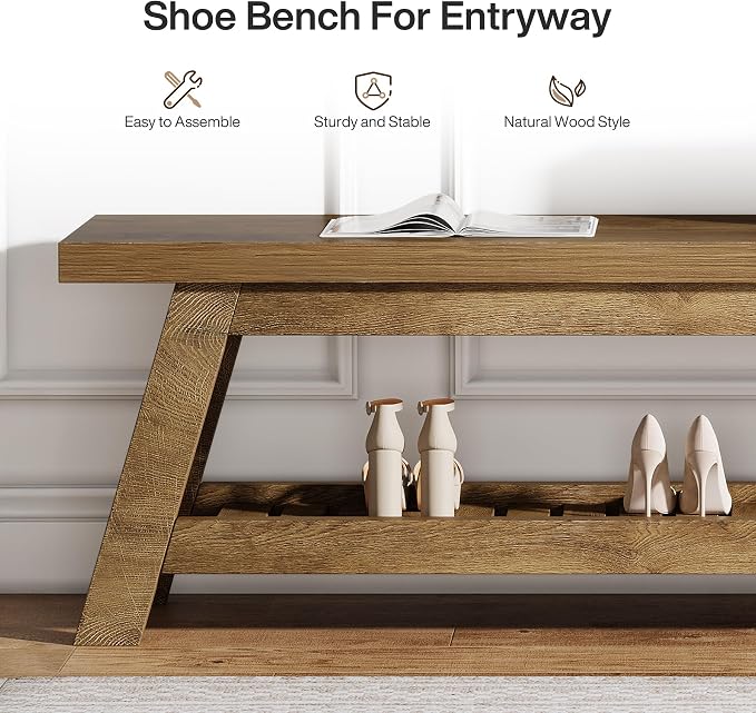 Tribesigns 55" Wood Entryway Bench - Image 7