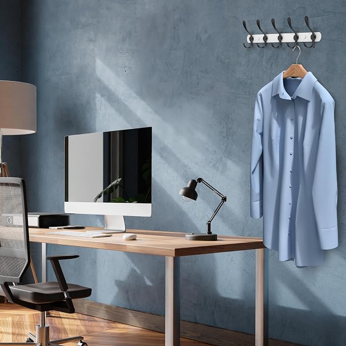 Coat Rack Wall Mount with 5 Tri Hooks, Stainless Steel 16 Inch – White & Black - Image 3