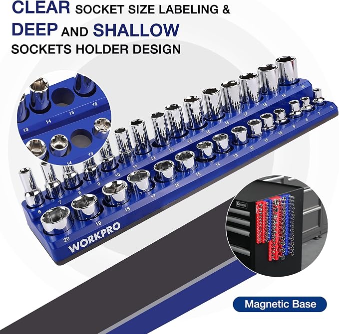 WORKPRO Magnetic Socket Organizer Set, 4-Piece Socket Holder Set Includes 1/4" - Image 5