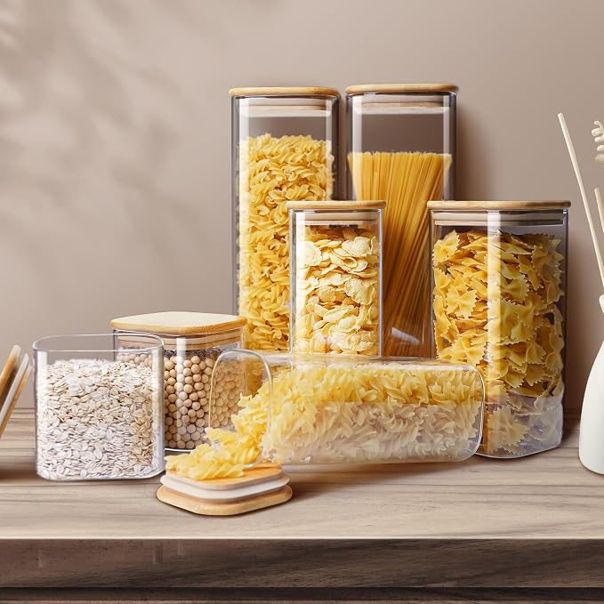 Square Glass Jars with Bamboo Lids 53 FL OZ, Glass Canisters with Airtight Lid - Image 5