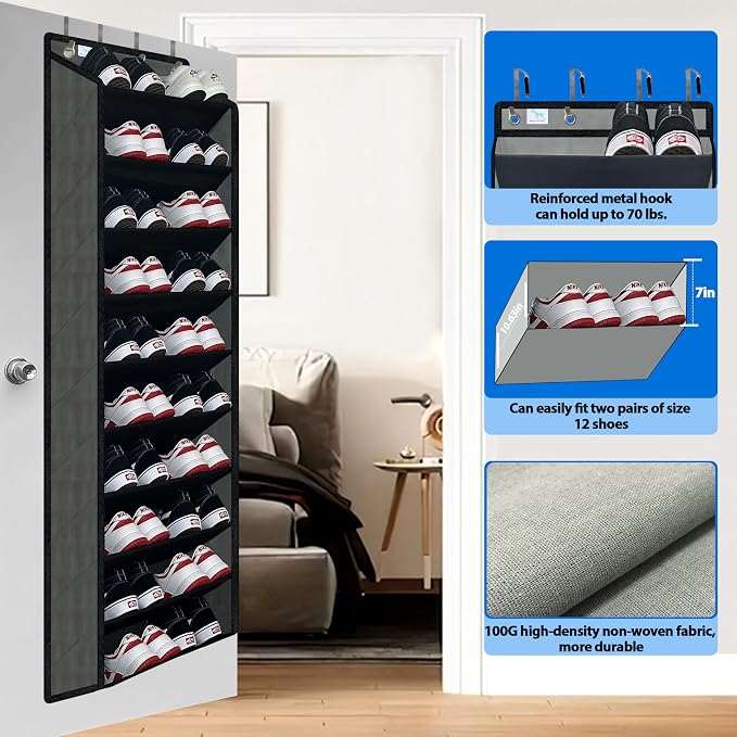 Shoe Organizer, 70 Pounds Large Capacity, 20-30-Pair Over The Door Shoe - Image 3