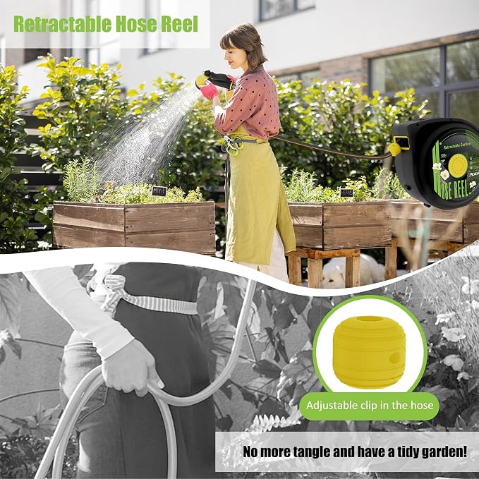 Hose Reel, Retractable Garden Hose Reel, 65 ft x 1/2 inch Garden Hose - Image 4