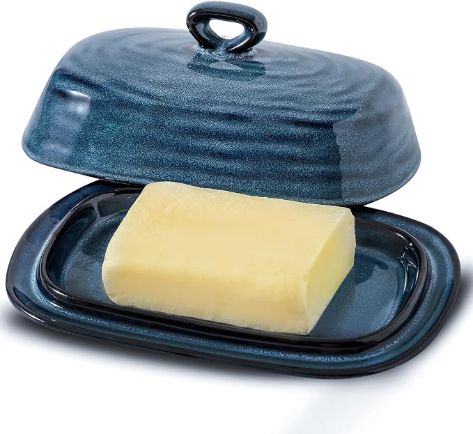 Hasense Butter Dish with Lid, Porcelain Butter Container with Handle by Hasense