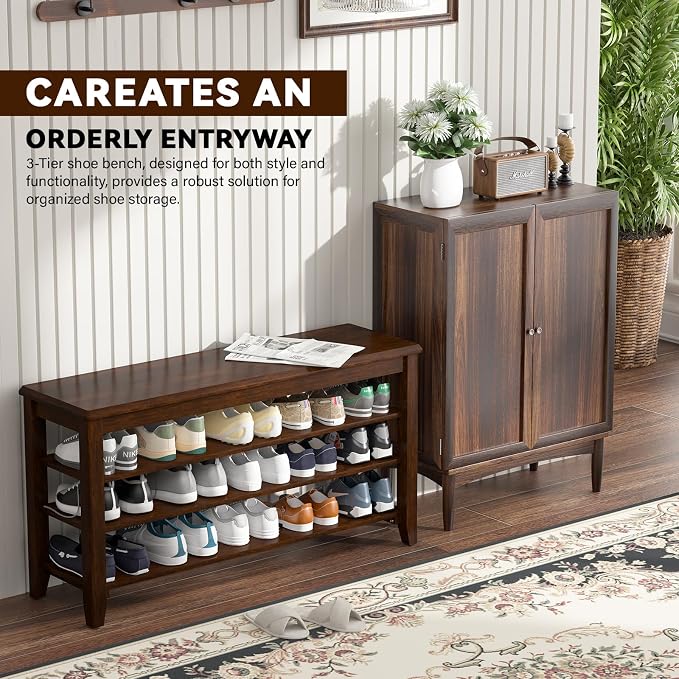 Shoe Bench Storage Rubberwood, Entryway Bench - Image 3