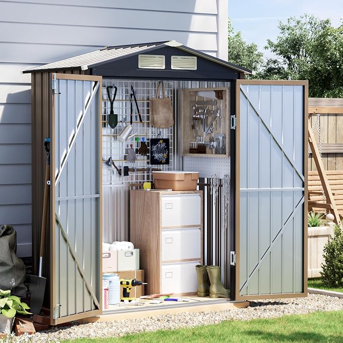 5x3 FT Outdoor Metal Storage Shed, Double Door, 1 Clear Window, Tool Shed by Unknown
