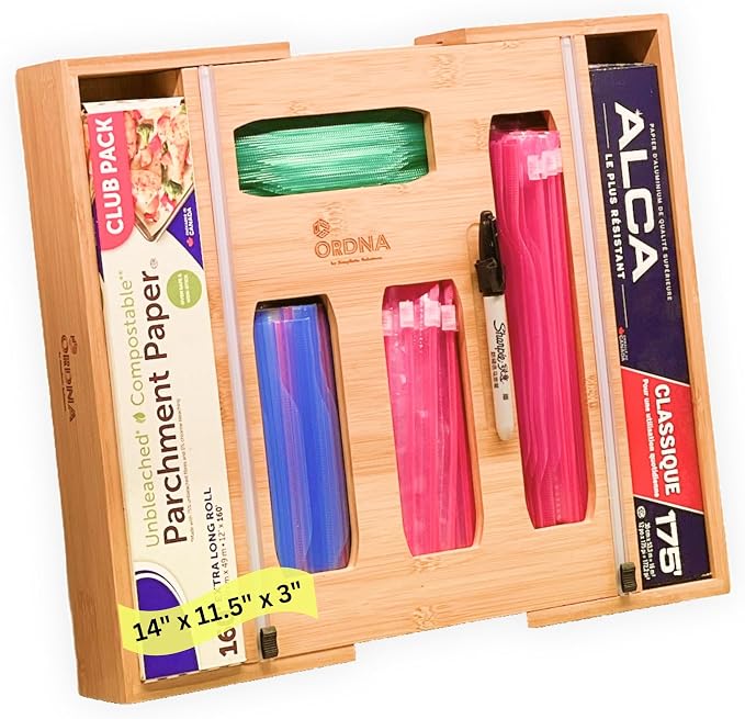 6 IN 1 Bamboo Baggie Organizer for Drawer, Storage Bag Organizer Kitchen Drawer by Unknown