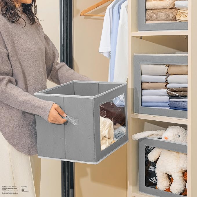 Storage Bins with Lids, 4 Pack Large Storage Cubes with Window, Closet Bins - Image 6