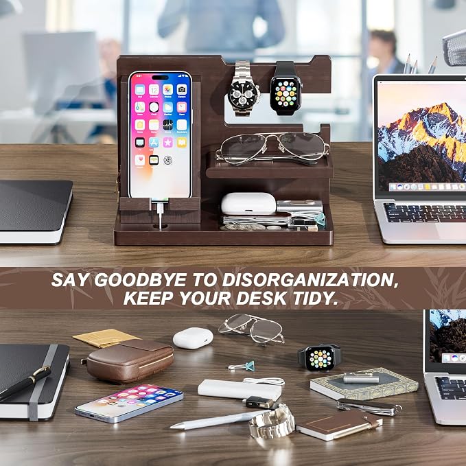 Yirilan Wood Phone Docking Station, Nightstand Organizer - Image 3