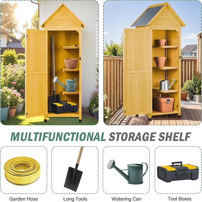 Wooden Outdoor Storage Cabinet, Tall Vertical Garden Tool Shed - Image 6