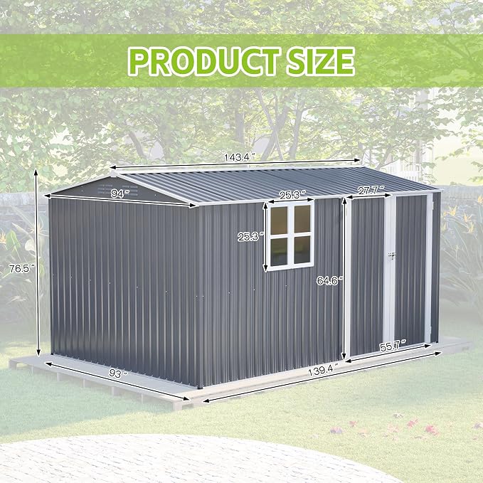 8x12 FT Outdoor Metal Storage Shed - Image 6