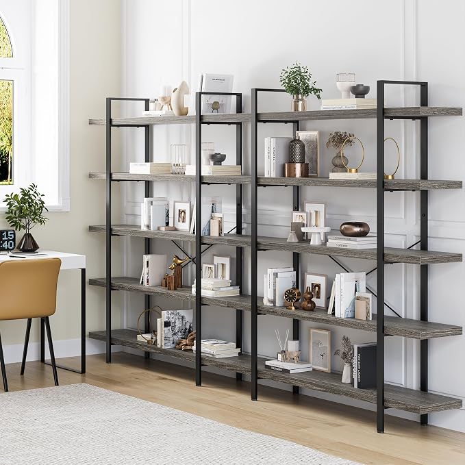 Heavy Duty 5-Tier Industrial Bookcase, 120lbs Shelf Capacity, Rustic Shelving - Image 8