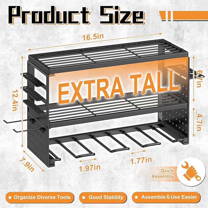 Power Tool Organizer Wall Mount, 150Lbs Load 3 Layer Heavy Duty Metal Tool Shelf - Image 4