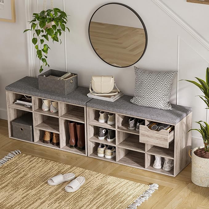DINZI LVJ Shoe Bench, 9 Cubbies Shoe Organizer - Image 2