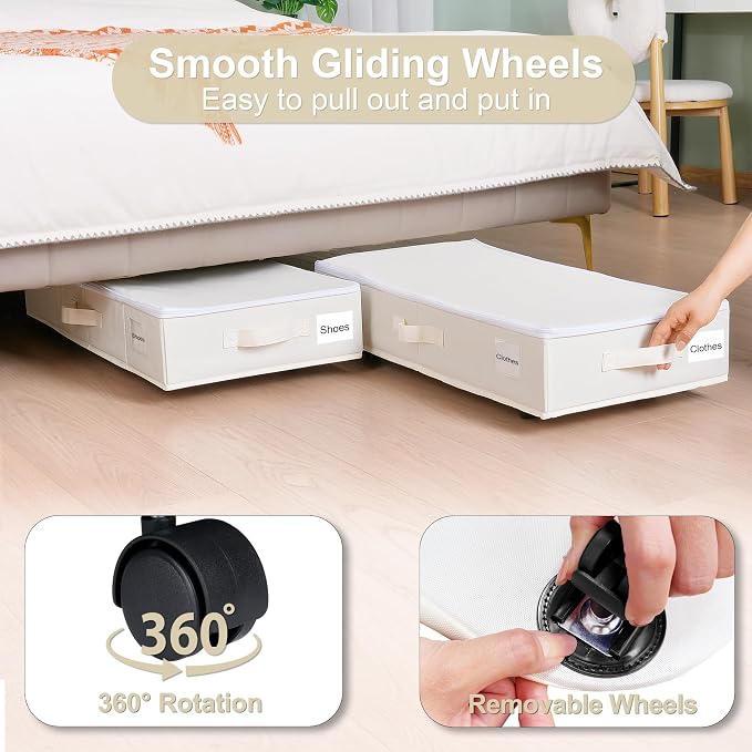 Under Bed Storage with Wheels, 2 Pack Under Bed Storage Containers with Label - Image 2