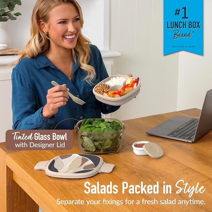 Bentgo Glass Prints All-in-One Salad Container - 61oz Tinted Glass Salad Bowl - Image 2