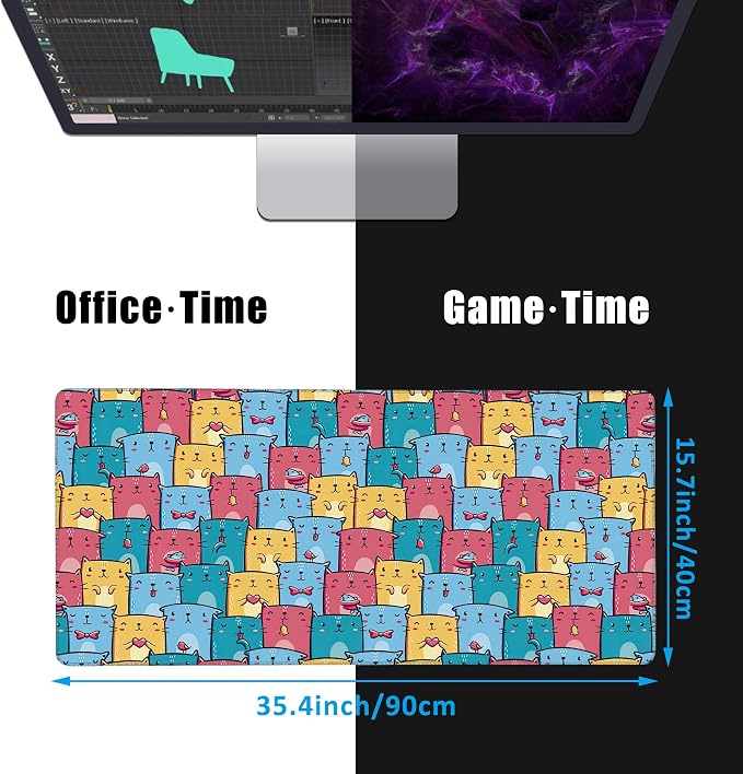 Kawaii Colorful Cats Desk Mat, Large Gaming Mouse Pad, Non-Slip Rubber Base - Image 2
