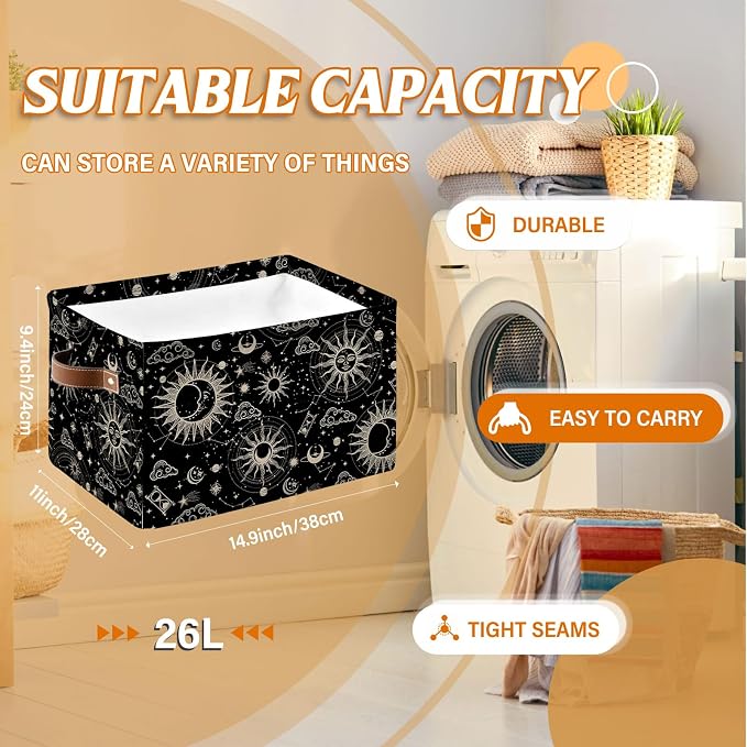 Rectangle Black Sky Nursery Storage Basket, Collapsible Storage Box Bin - Image 2