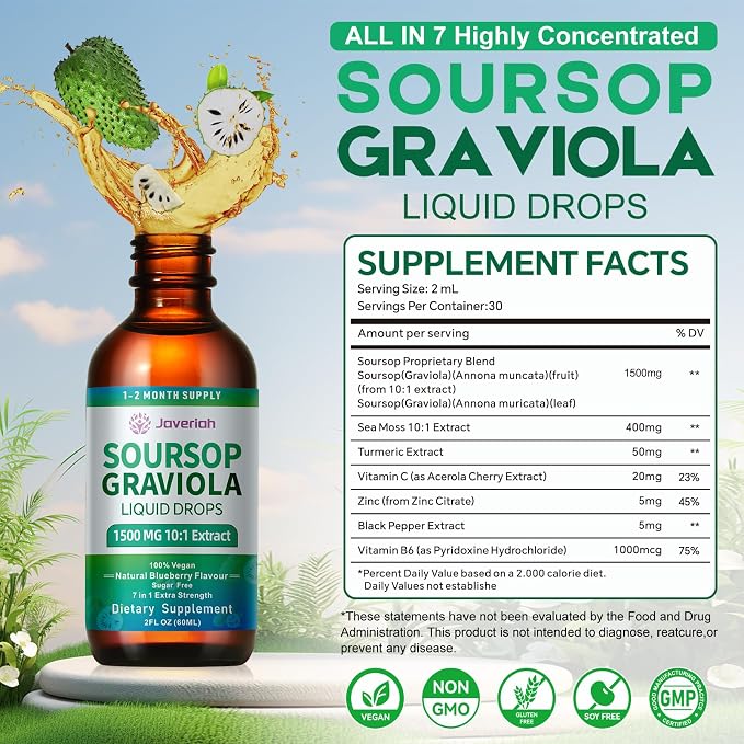 2 Pack Soursop Graviola Leaf Extract Liquid Drops Supplement - Image 2
