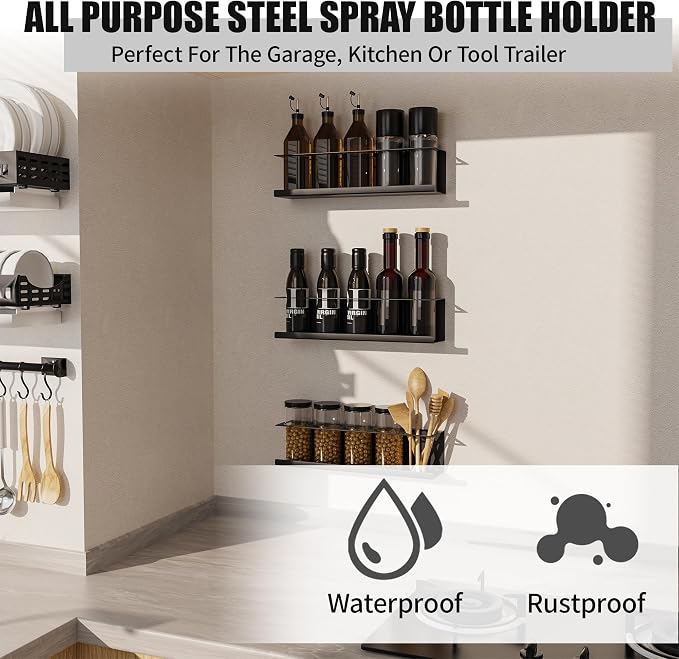 6 Pack Spray Bottle Holder Wall-Mounted, Aerosol Spray Can Holder Storage Rack - Image 3