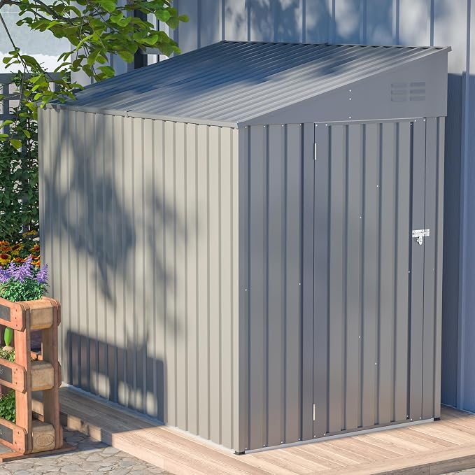 4x7 FT Outdoor Storage Shed, Lean to Lockable Metal Garden Shed Steel - Image 6