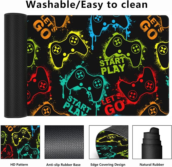 Desk Mat, Colourful Joystick Game Gaming Mouse Pad, XXL Extended Mouse Pad Mat - Image 2