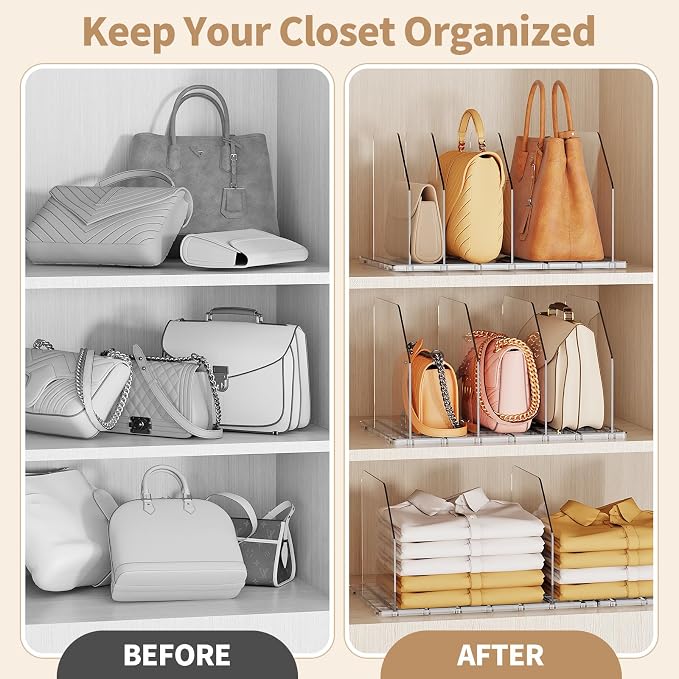 Purse Organizer for Closet, Shelf Divider Adjustable Clear Acrylic Handbag - Image 5