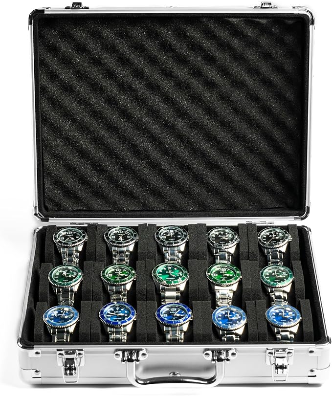 15 slots Watch organizer Case, hard watch travel box, padded case - Image 2