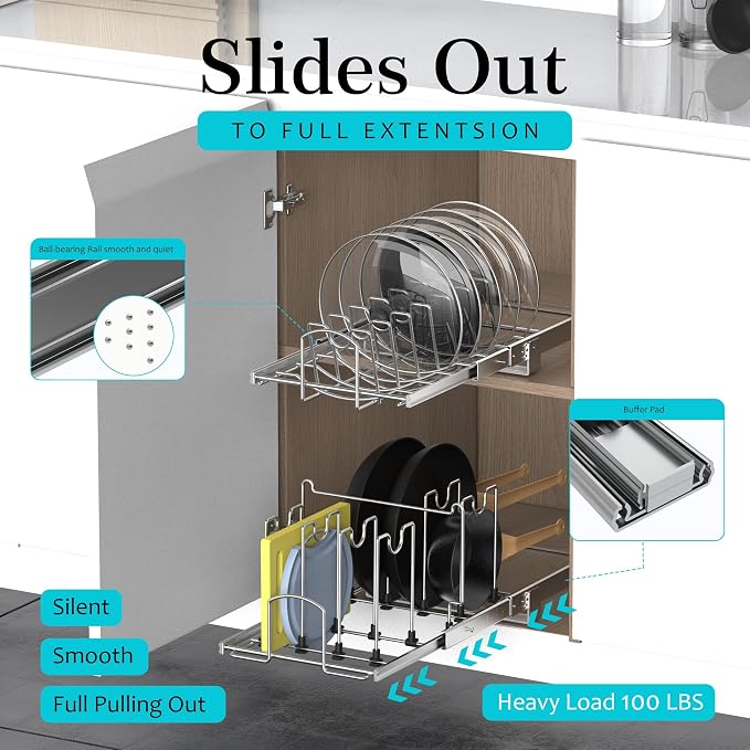 Pots and Pans Pull Out Organizer Under Cabinet, Adjustable Slide Out Pan and - Image 5