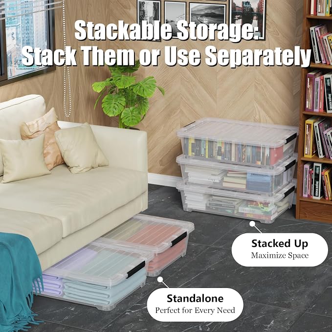 3 Packs 40 L Plastic Underbed Storage Containers - Image 6