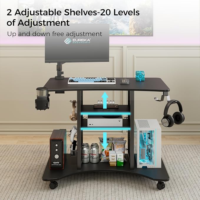 EUREKA ERGONOMIC Computer Gaming Desk, Mobile Computer Cart - Image 8